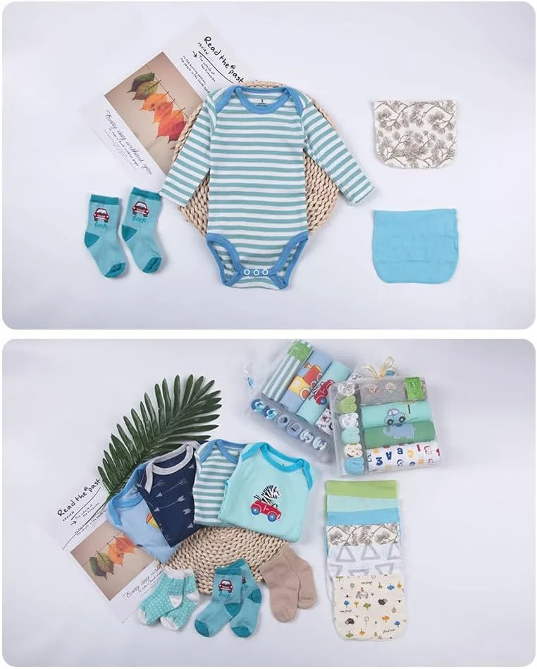 ست لباس نوزادی پسرانه HALAYAYA شامل 4 بادی آستین بلند و 3 جفت جوراب، ست هدیه نوزاد، رنگ تصادفی (پسرانه (3-6 ماه)) ست لباس نوزادی پسرانه HALAYAYA شامل 4 بادی آستین بلند و 3 جفت جوراب، ست هدیه نوزاد، رنگ تصادفی (پسرانه (3-6 ماه))