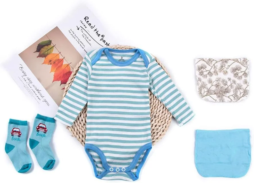 ست لباس نوزادی پسرانه HALAYAYA شامل 4 بادی آستین بلند و 3 جفت جوراب، ست هدیه نوزاد، رنگ تصادفی (پسرانه (3-6 ماه)) ست لباس نوزادی پسرانه HALAYAYA شامل 4 بادی آستین بلند و 3 جفت جوراب، ست هدیه نوزاد، رنگ تصادفی (پسرانه (3-6 ماه))