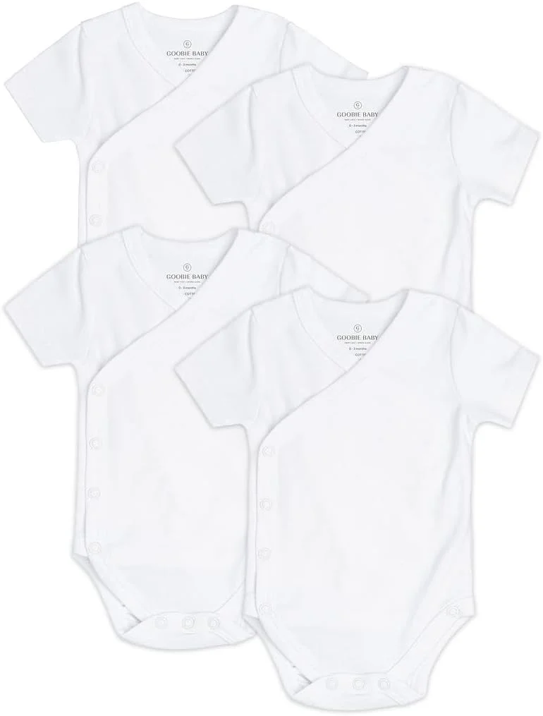 ست بادی نوزادی دکمه دار از پهلو، 100% پنبه پسرانه دخترانه یونی‌سکس کیمونو، بسته 4 عددی