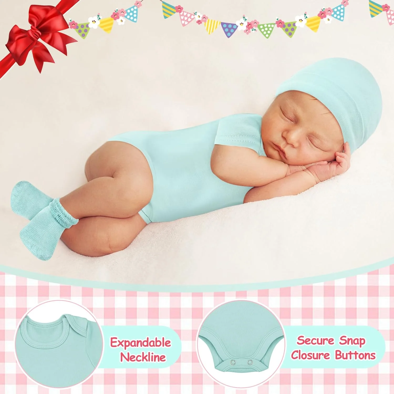 ست لباس نوزادی 4 تکه Glitopper - شامل بادی، لباس، کلاه و جوراب برای نوزاد نارس ست لباس نوزادی 4 تکه Glitopper - شامل بادی، لباس، کلاه و جوراب برای نوزاد نارس