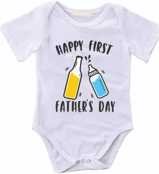 لباس سرهمی نوزادی گیفت میت طرح "اولین روز پدر مبارک"، مناسب برای عکس برداری و هدیه روز پدر (سایز 3 تا 6 ماه)