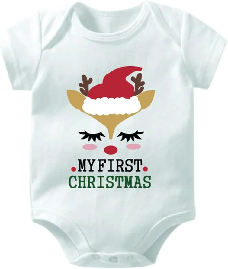 Giftmate لباس سرهمی نخی آستین کوتاه یقه گرد طرح گوزن کریسمس اول من برای نوزادان دخترانه و پسرانه | لباس سرهمی نوزاد | جامپسوت نوزاد | لباس سرهمی برای نوزادان دخترانه و پسرانه | لباس نوزادی Giftmate لباس سرهمی نخی آستین کوتاه یقه گرد طرح گوزن کریسمس اول من برای نوزادان دخترانه و پسرانه | لباس سرهمی نوزاد | جامپسوت نوزاد | لباس سرهمی برای نوزادان دخترانه و پسرانه | لباس نوزادی
