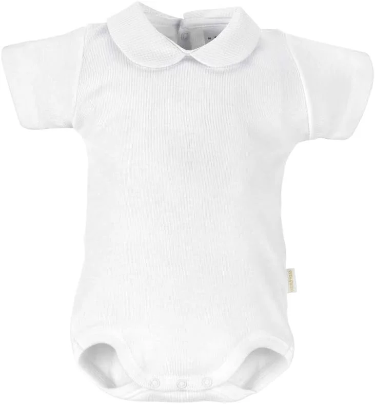 بادی آستین کوتاه نوزادی یقه دار کمبرس، سفید بادی آستین کوتاه نوزادی یقه دار کمبرس، سفید