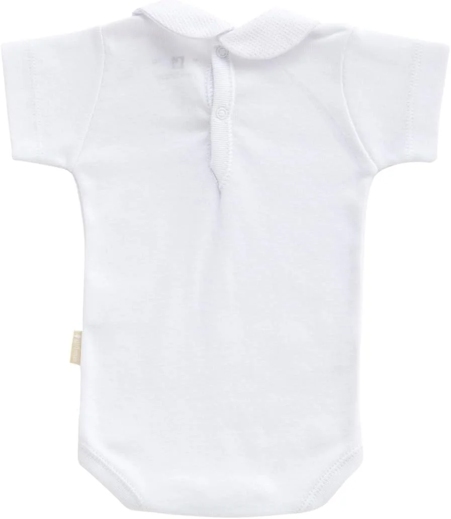بادی آستین کوتاه نوزادی یقه دار کمبرس، سفید بادی آستین کوتاه نوزادی یقه دار کمبرس، سفید