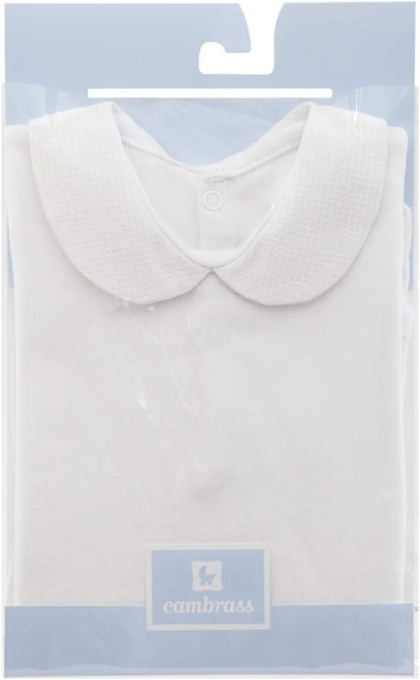 بادی آستین کوتاه نوزادی یقه دار کمبرس، سفید بادی آستین کوتاه نوزادی یقه دار کمبرس، سفید