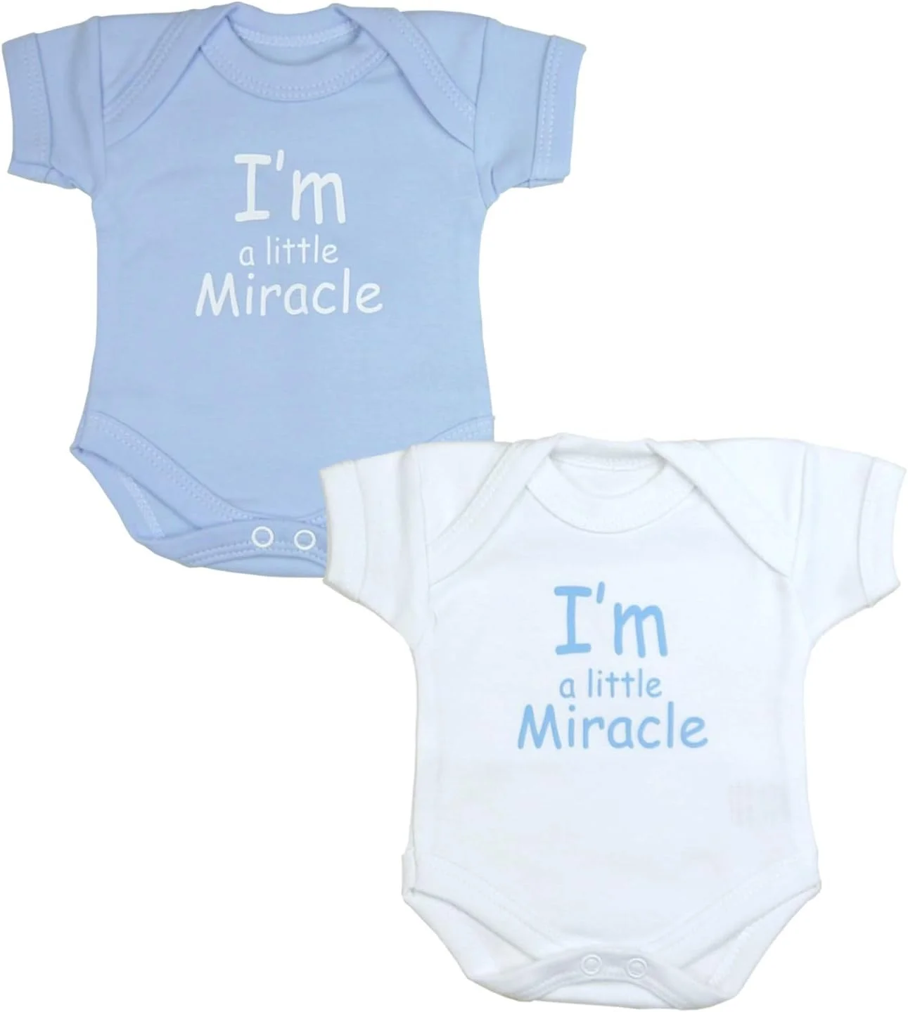 بسته 2 عددی لباس نوزاد نارس / زیرپوش سایز 0.7 تا 3.4 کیلوگرم با طرح "من یک معجزه کوچک هستم"، صورتی یا آبی بسته 2 عددی لباس نوزاد نارس / زیرپوش سایز 0.7 تا 3.4 کیلوگرم با طرح "من یک معجزه کوچک هستم"، صورتی یا آبی
