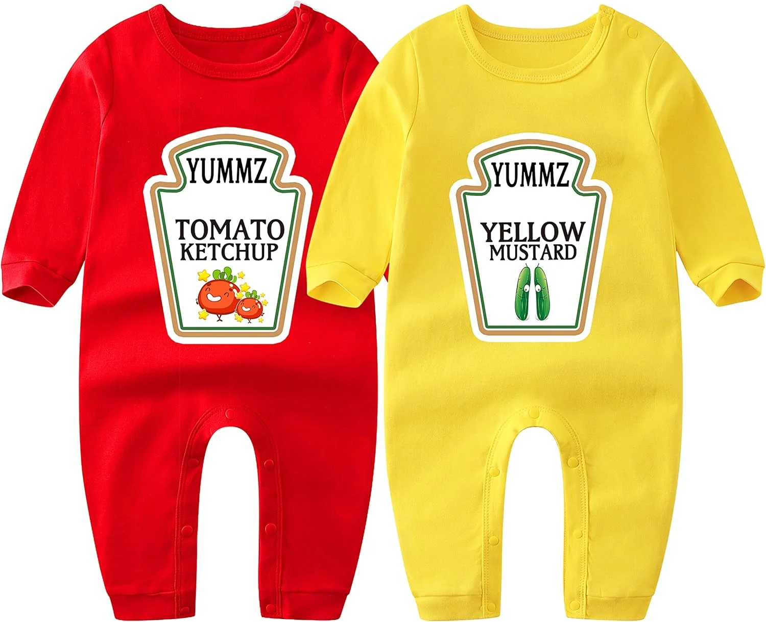 لباس‌های سرهمی دوقلوهای نوزاد AOUYOA - لباس بامزه سس کچاپ و خردل برای لباس پسرانه و دخترانه - ست سه قلوهای خنده دار