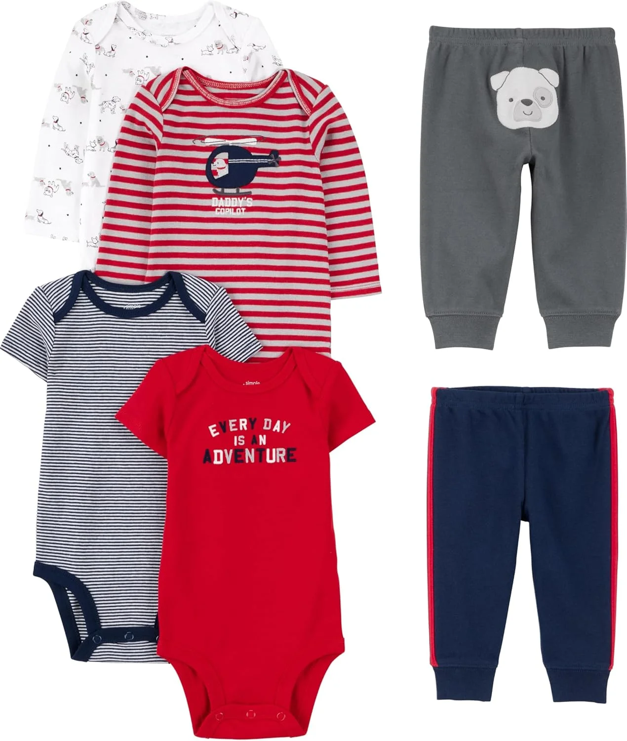ست 6 تکه بادی (آستین کوتاه و بلند) و شلوار پسرانه نوزادی Simple Joys by Carter's