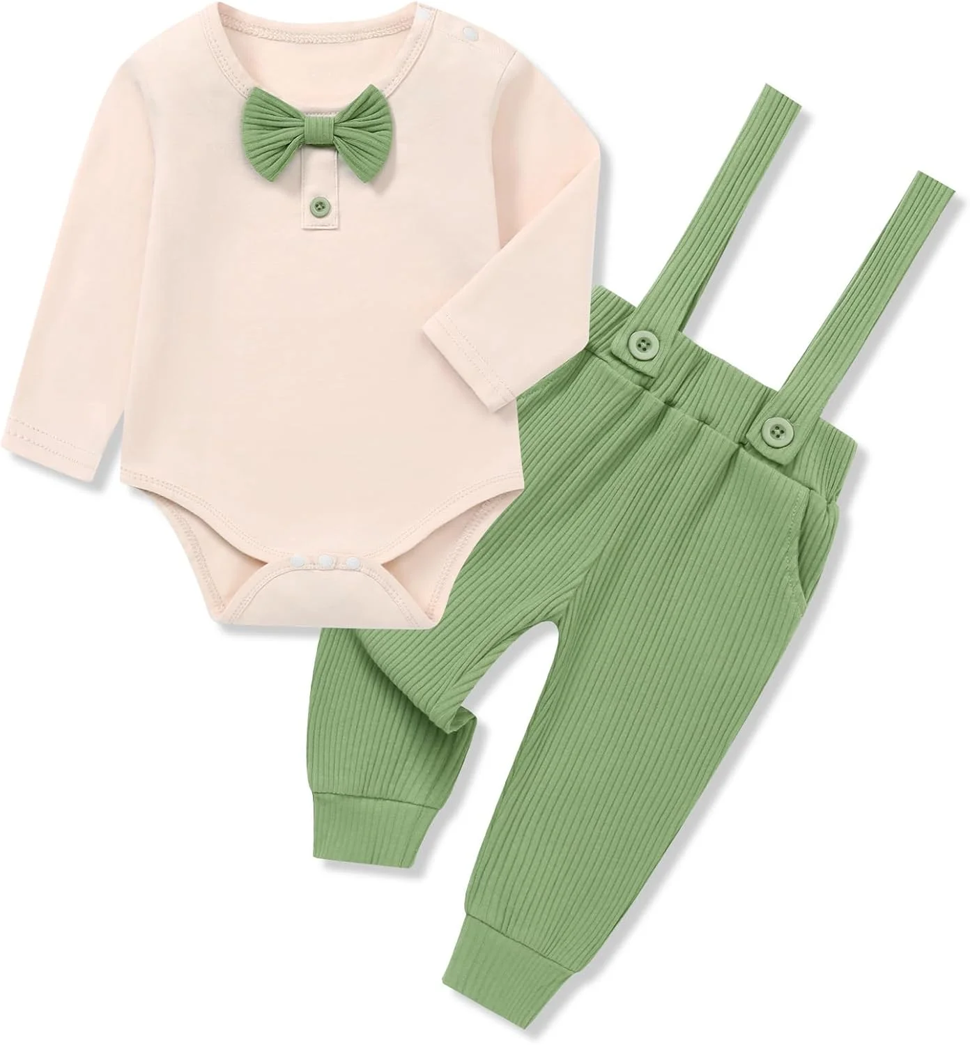 ست لباس پسرانه نوزادی سانمیو، مناسب 0، 3، 6، 12 و 18 ماهگی، شامل رامپر آستین بلند و شلوار، مناسب فصل پاییز و زمستان