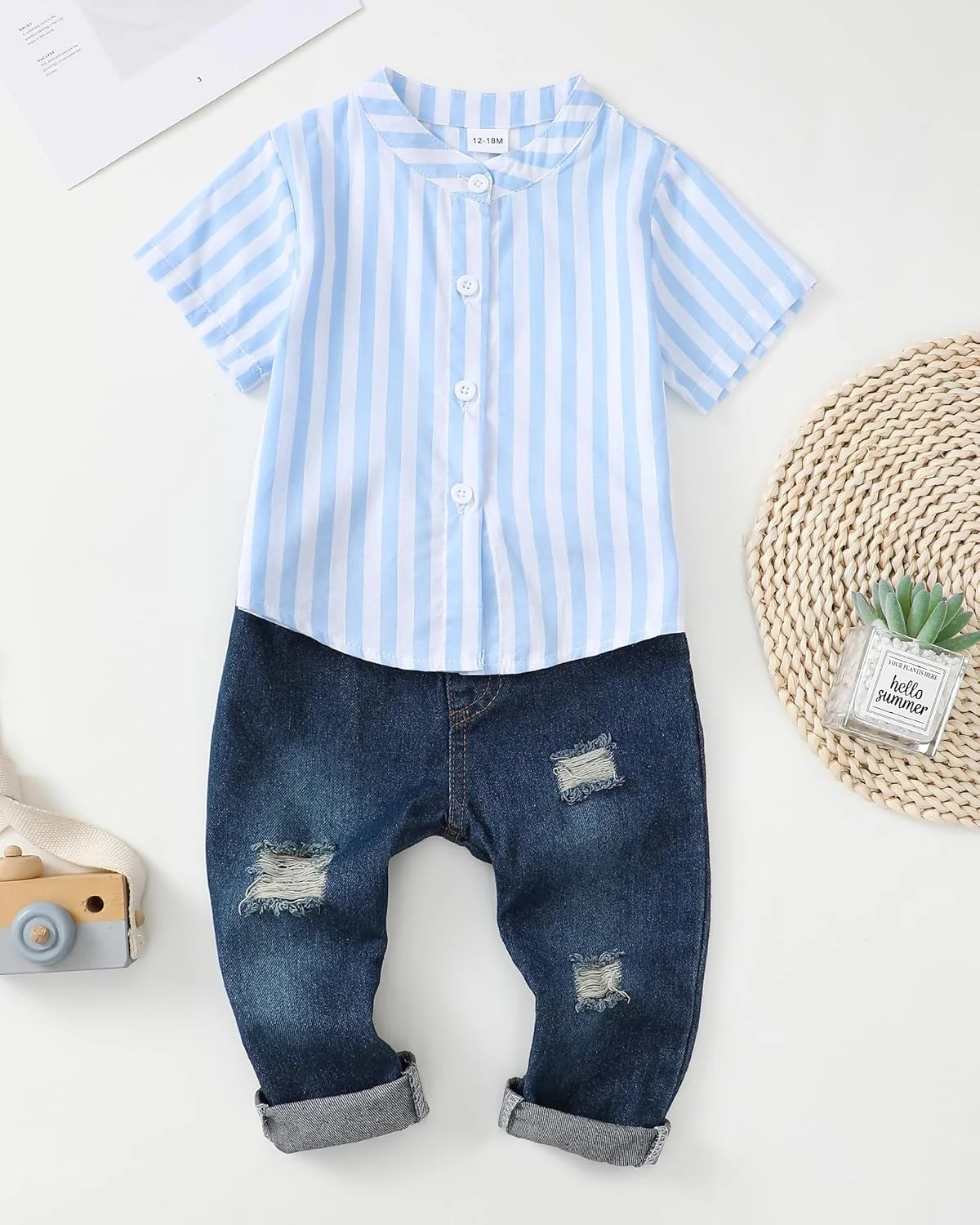 رنوتمی ست لباس نوزادی پسرانه شامل رامپر طرح حروف و شلوار