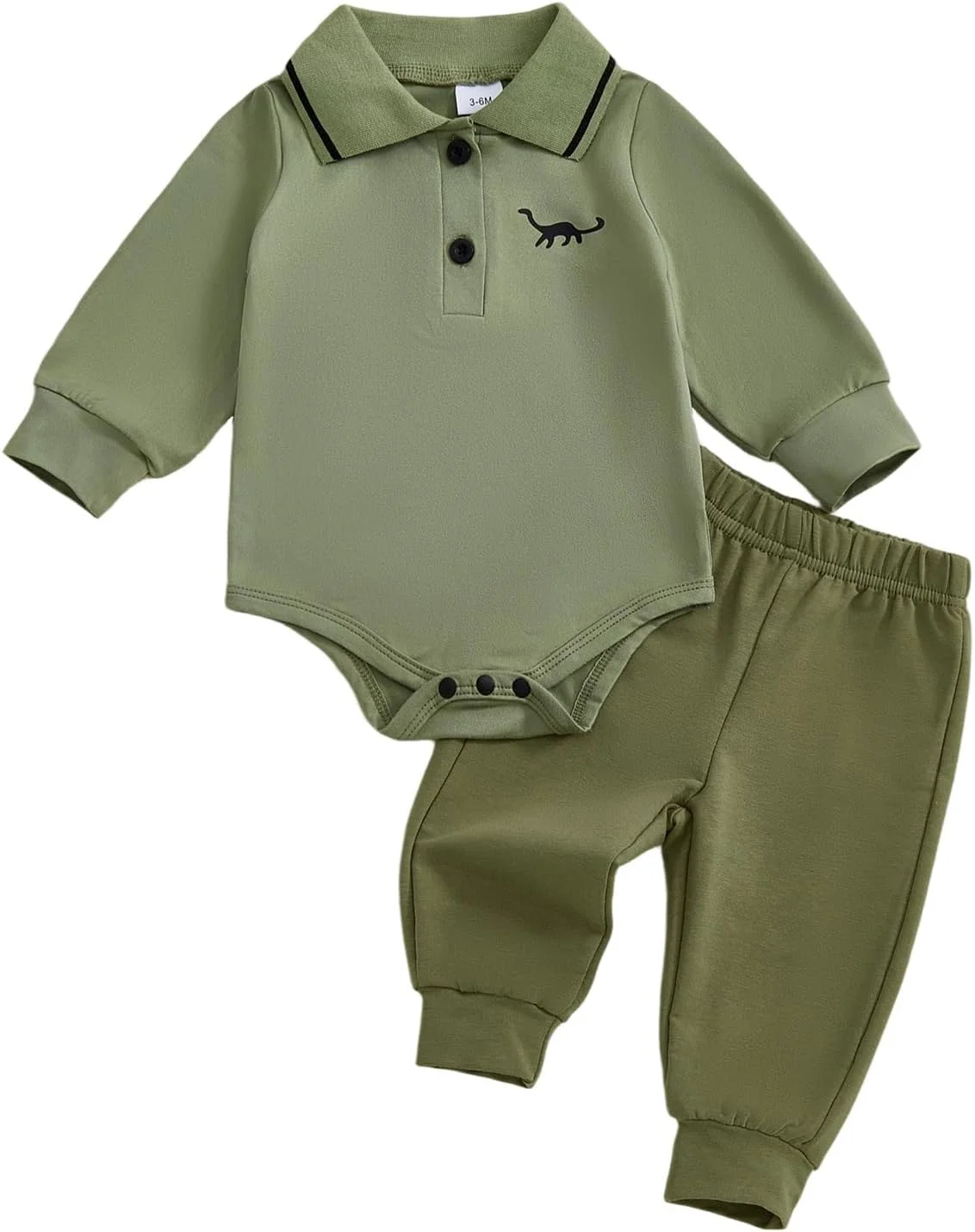 ست لباس نوزاد پسرانه RSRZRCJ، مناسب فصل پاییز و زمستان، شامل رامپر آستین بلند یقه برگردان با طرح دایناسور و شلوار، 2 تکه