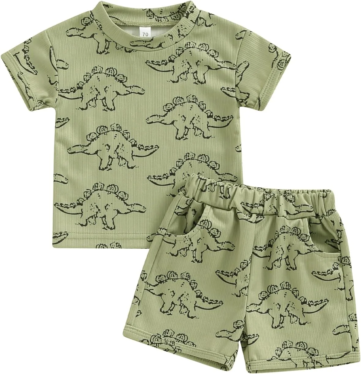 ست لباس تابستانی پسرانه شامل تیشرت آستین کوتاه طرح دایناسور و شلوارک کارتونی