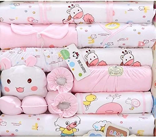 ست لباس نوزادی 18 تکه دخترانه پسرانه، لباس های نوزادی زیبا - صورتی روشن