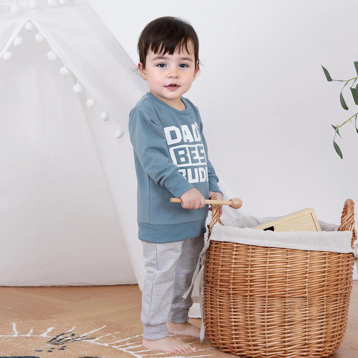 ست لباس پسرانه نوزادی mlpeerw مناسب پاییز و زمستان، طرح چاپی حروف، بلوز آستین بلند و شلوار جاگر، ست 2 تکه لباس پسرانه