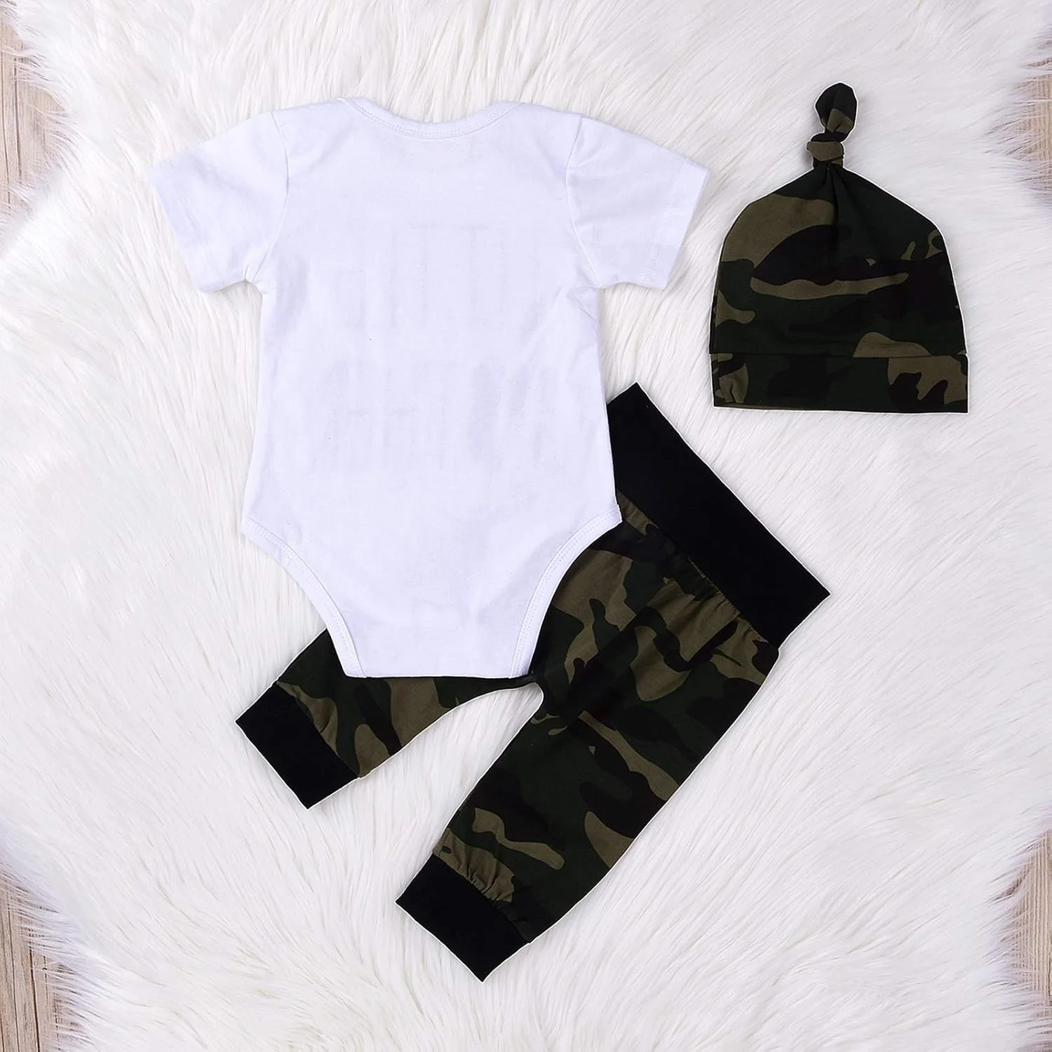 MEKILYN 3Pcs Baby Boys Little Brother Camouflage Romper Tops+Pants Leggings+ Hat Outfits Set