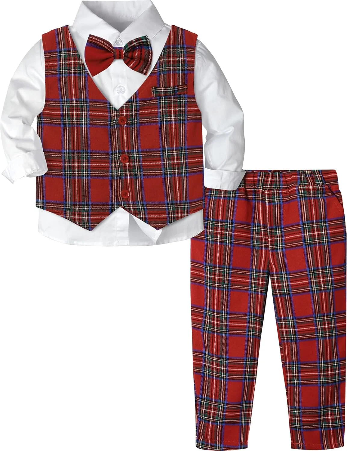 ست کت و شلوار جنتلمن نوزادی پسرانه مینت گرین، پیراهن آستین بلند با پاپیون + جلیقه + شلوار، سایز: 1-4 سال