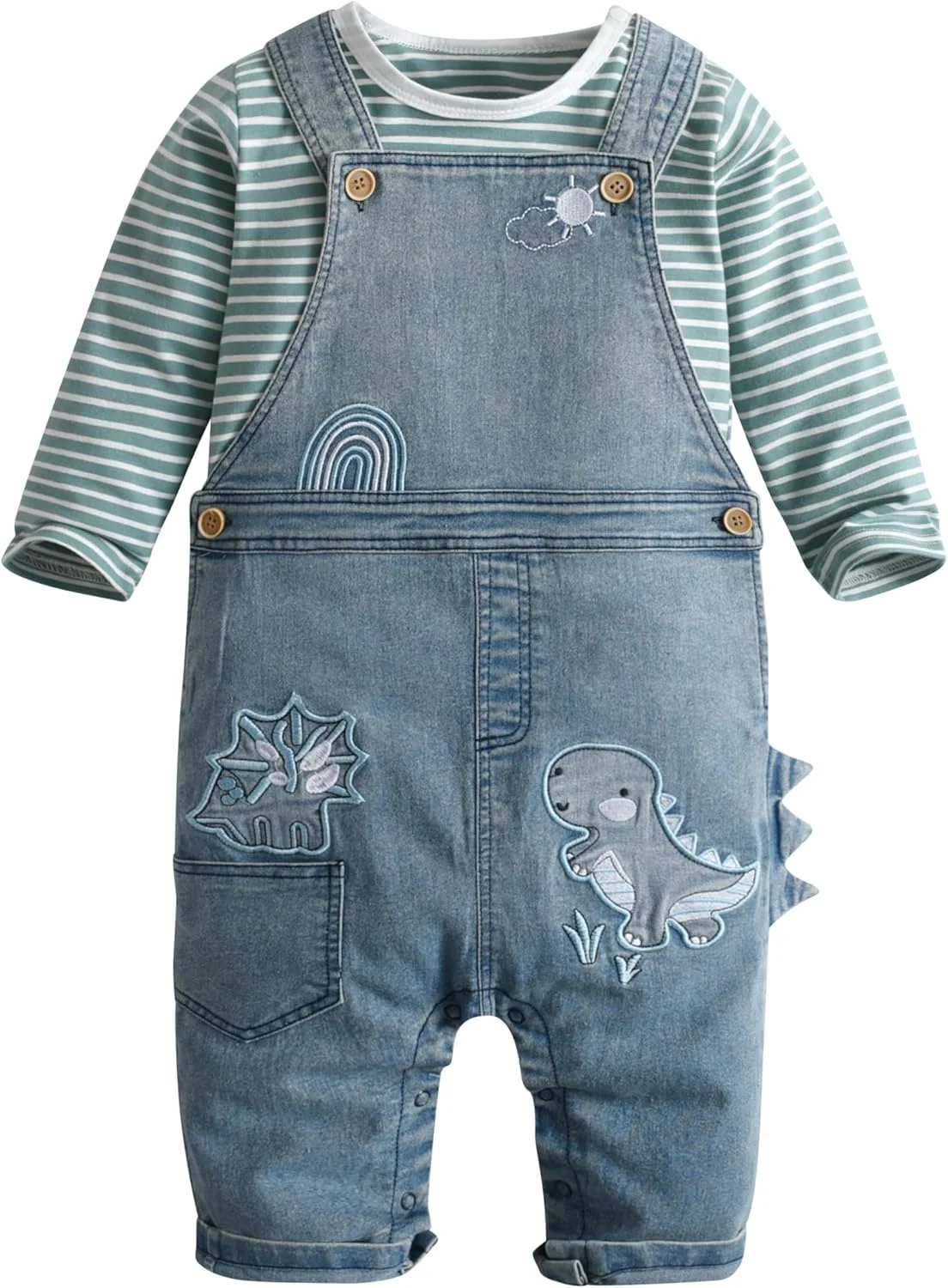 ست لباس پسرانه نوزادی LvYinLi، شامل تی شرت آستین بلند راه راه و سرهمی جین