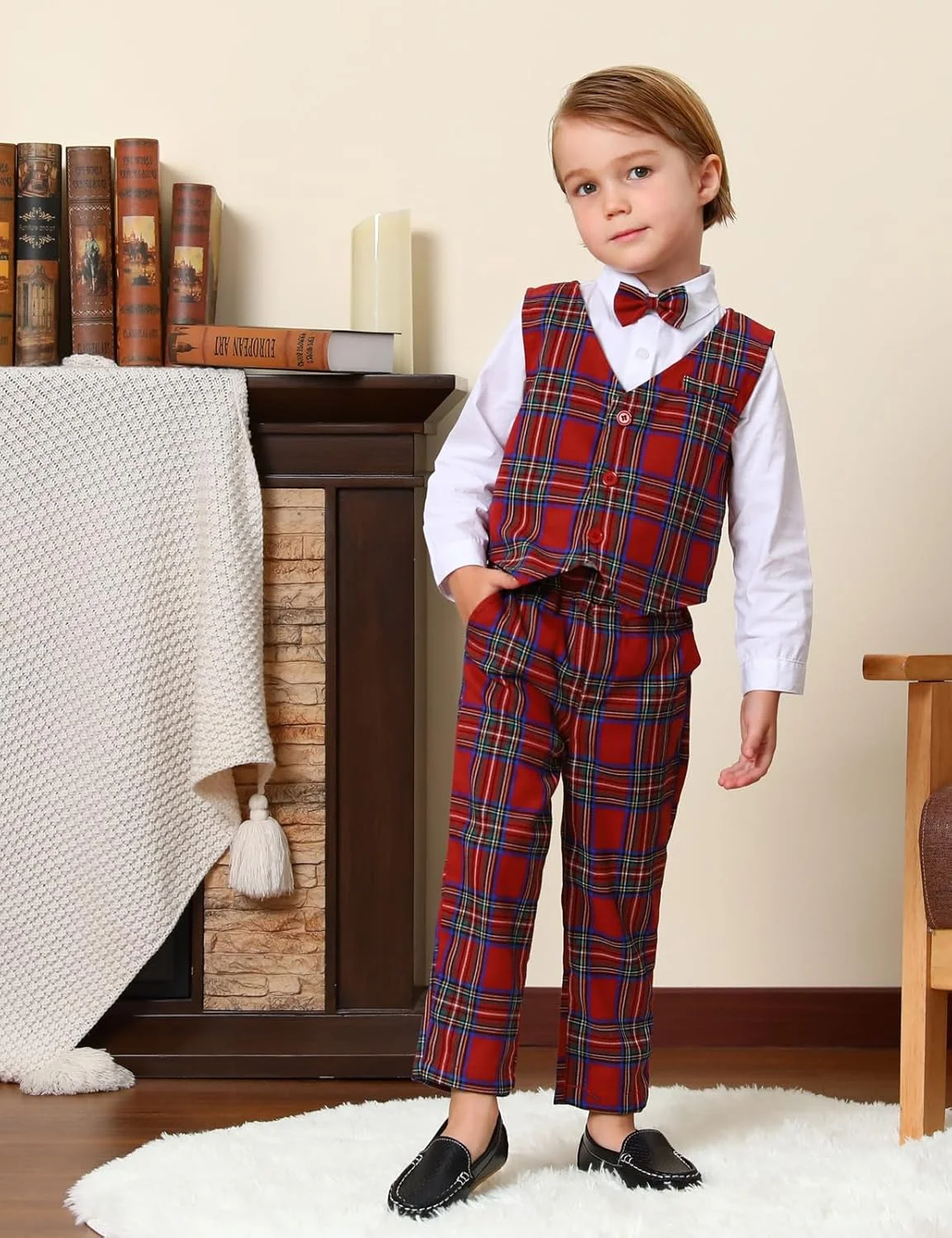 ست کت و شلوار جنتلمن نوزادی پسرانه مینت گرین، پیراهن آستین بلند با پاپیون + جلیقه + شلوار، سایز: 1-4 سال