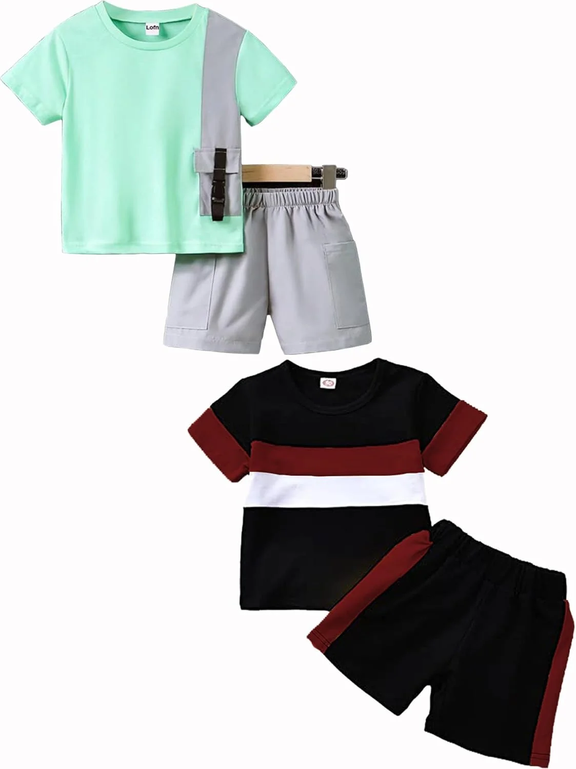 ست لباس بچگانه طرح دار شیک LOFN، لباس پسرانه، لباس دخترانه، بسته 2 عددی (T73CG-T33MR)