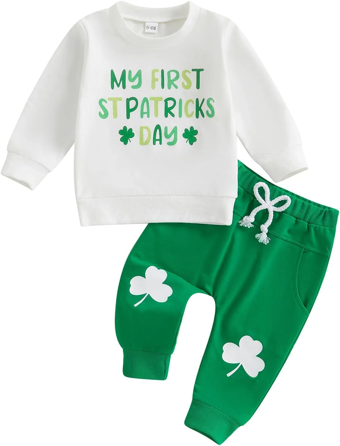 ست لباس پسرانه Loalirando برای اولین روز سنت پاتریک، شامل بلوز آستین بلند یقه گرد و شلوار طرح شبدر سبز با بند کشی