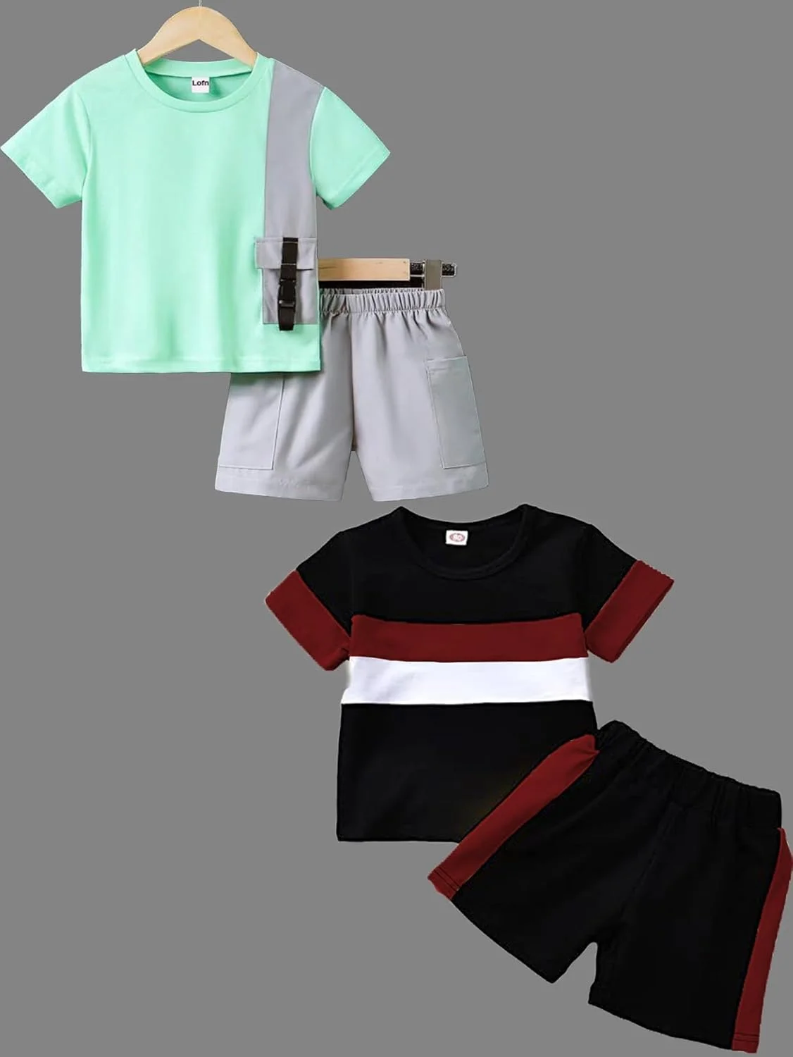 ست لباس بچگانه طرح دار شیک LOFN، لباس پسرانه، لباس دخترانه، بسته 2 عددی (T73CG-T33MR)