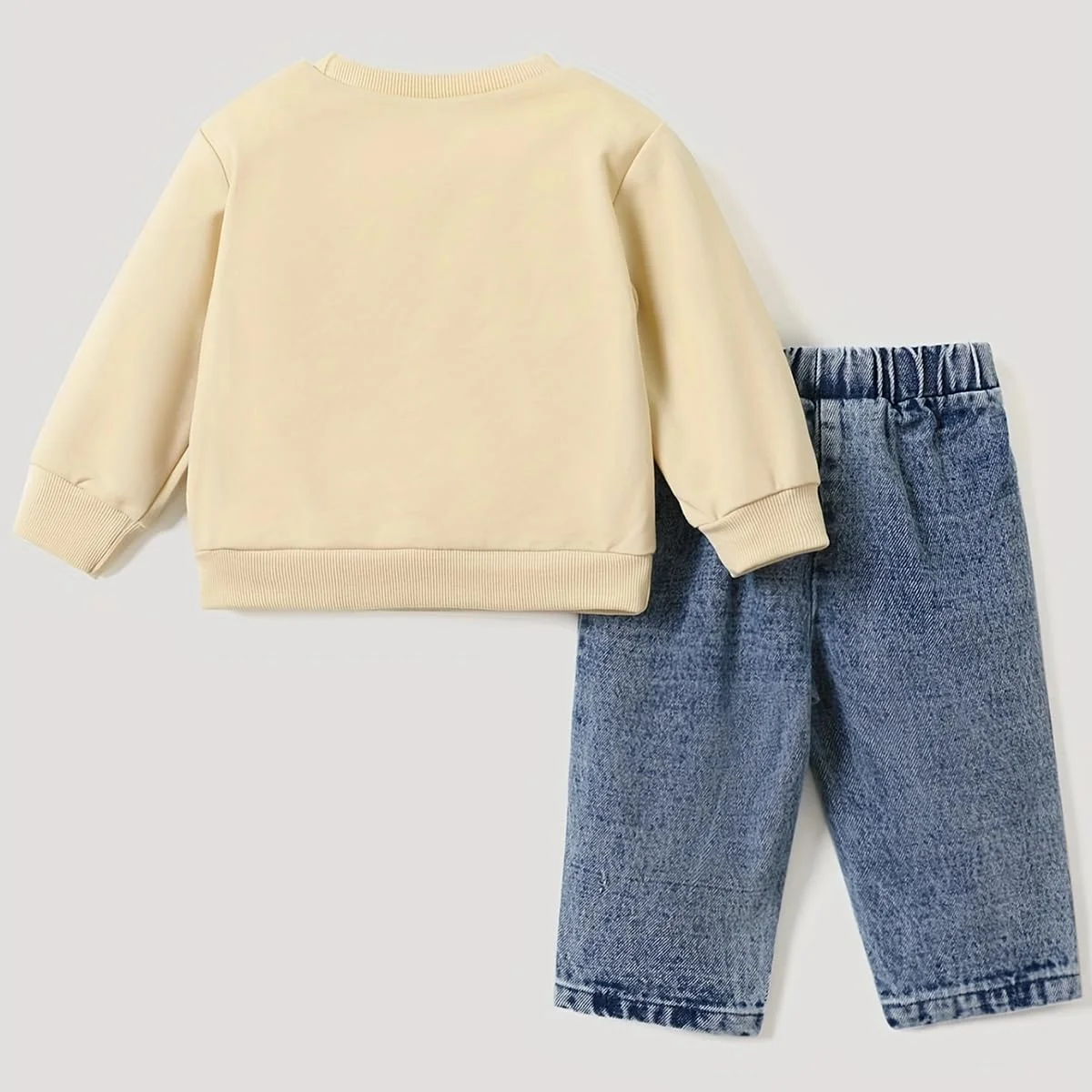 LUVCES ست لباس پسرانه شامل بلوز آستین بلند طرح دار و شلوار جین زاپ دار، مناسب نوزادان 6 تا 24 ماهه