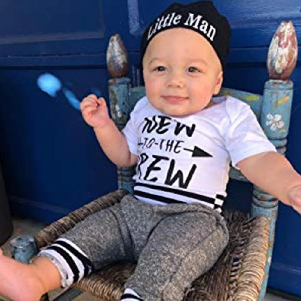 ست لباس نوزادی پسرانه Juflam شامل رامپر طرح "New to The Crew"، کلاه و شلوار - ست 3 تکه