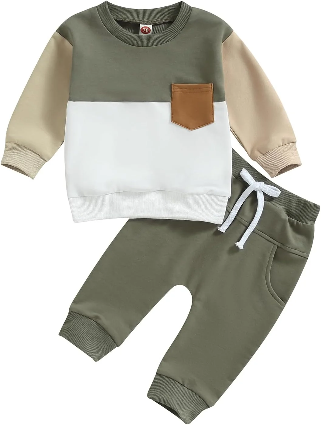 Geagodelia Toddler Baby Boys Fall Winter Outfits Long Sleeve Contrast Color Sweatshirt Pullover T shirt with Elastic Waist Sweatpants Tracksuit Sets 2Pcs Clothes for Little Boys
