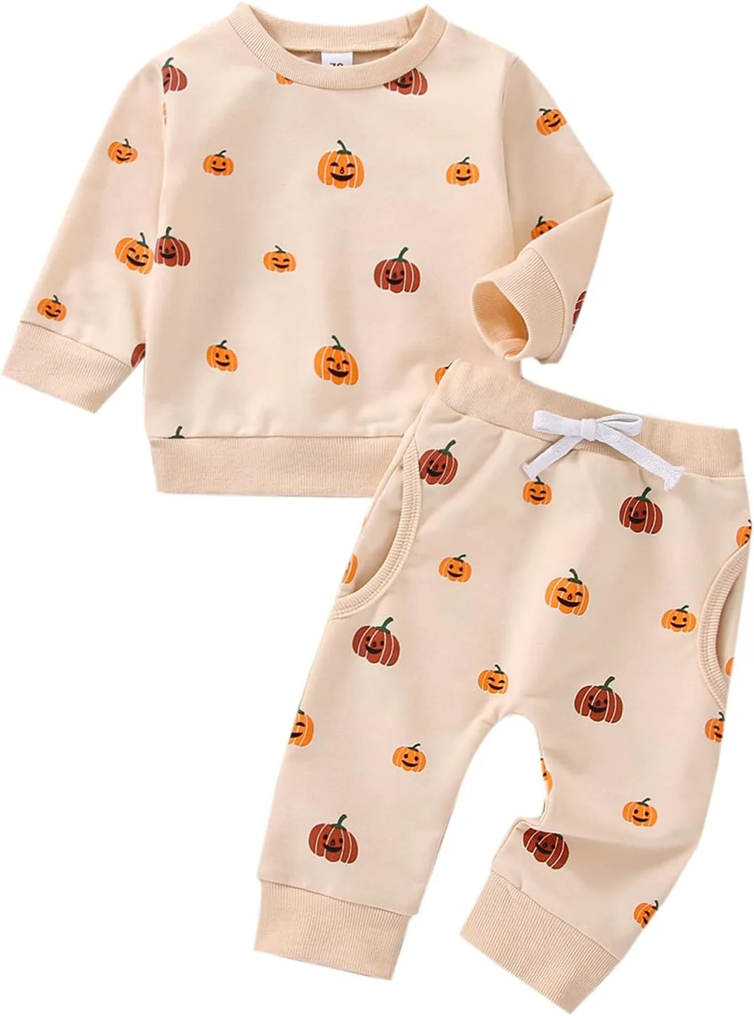 Geagodelia Baby Boys Girls Halloween Pumpkin Clothing Outfit Baby Clothing Set Long Sleeve Top + Trousers Newborn Soft Baby Set My First Halloween