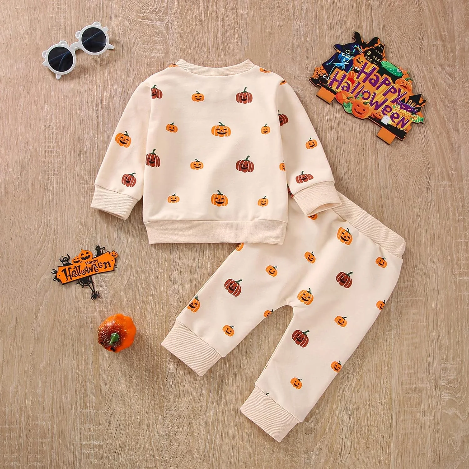 Geagodelia Baby Boys Girls Halloween Pumpkin Clothing Outfit Baby Clothing Set Long Sleeve Top + Trousers Newborn Soft Baby Set My First Halloween