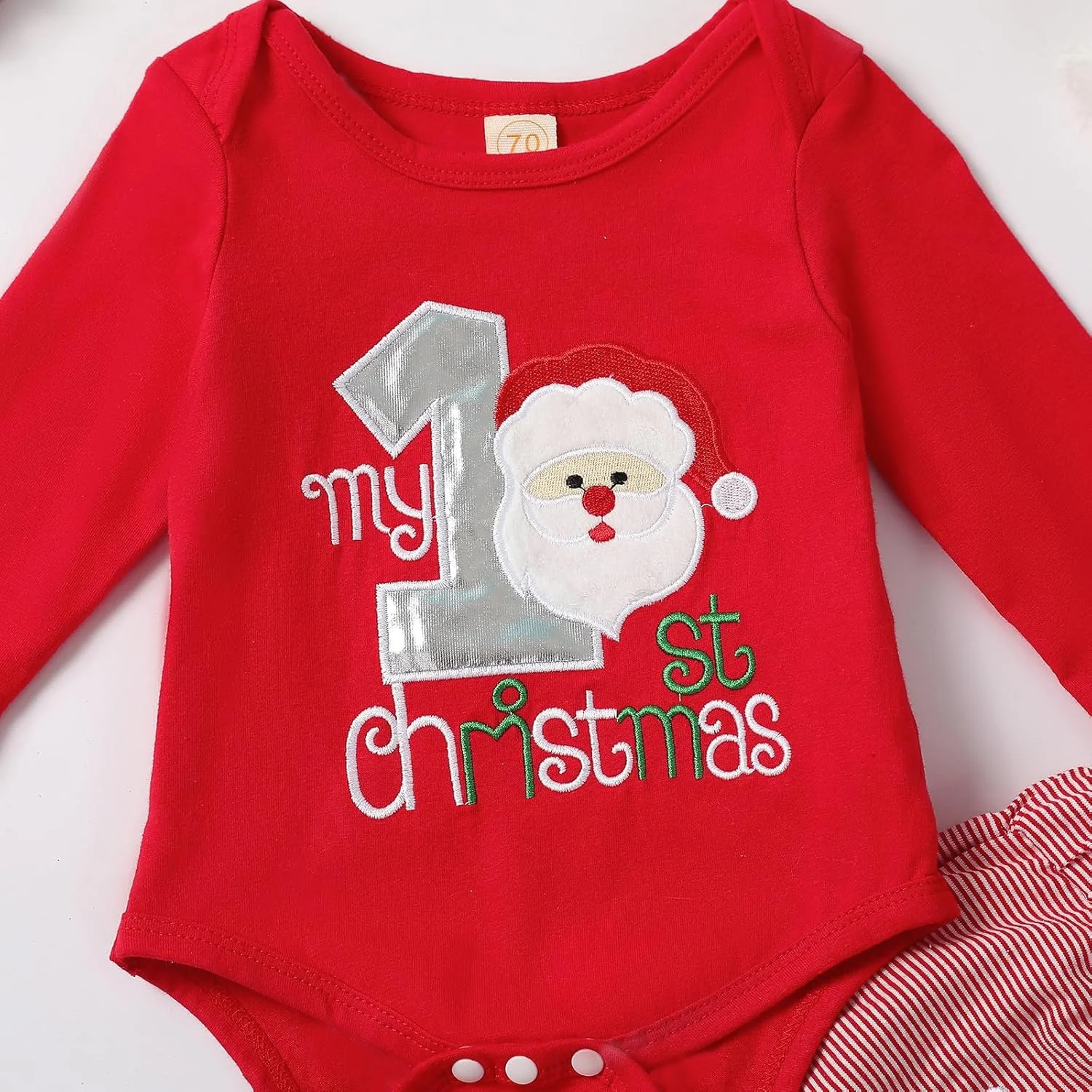 Geagodelia لباس کریسمس نوزادی پسرانه دخترانه، ست لباس نوزادی کریسمس، ست لباس نوزادی آستین بلند، بادی رامپر + شلوار، ست نرم نوزادی اولین کریسمس من