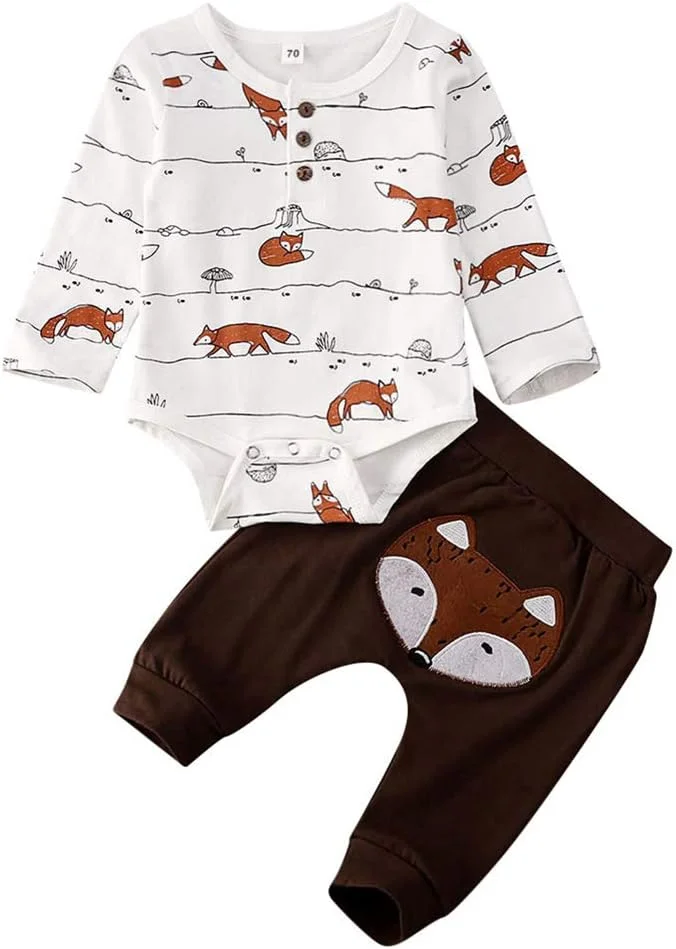 ست لباس 3 تکه نوزادی Geagodelia، لباس پسرانه شامل بادی، شلوار و کلاه، نرم و لطیف، طرح حیوانات