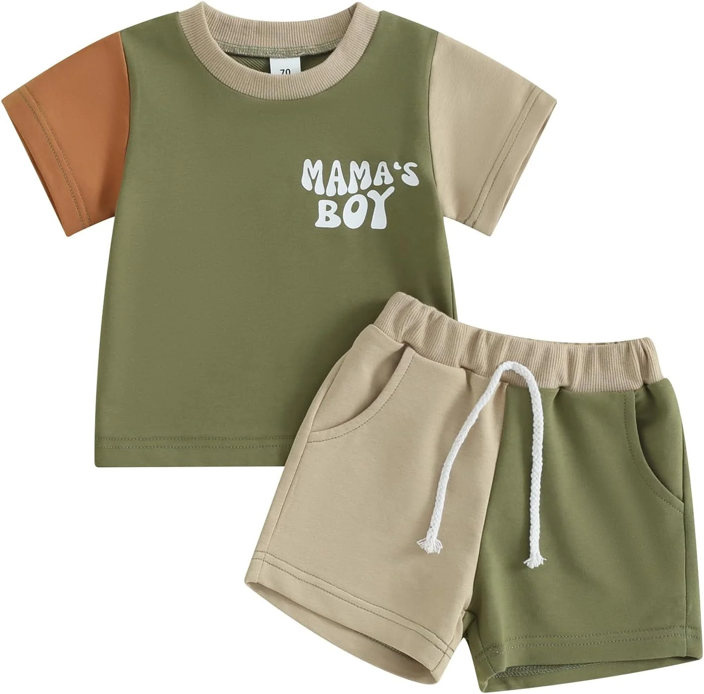 ست لباس تابستانی پسرانه FYBITBO شامل تیشرت آستین کوتاه با طرح حروف بامزه و شلوارک یکرنگ