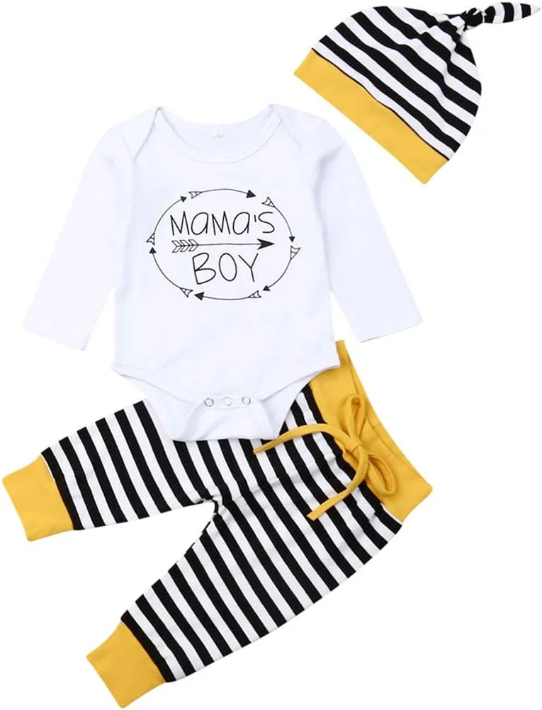 ست لباس 3 تکه نوزادی Geagodelia، لباس پسرانه، بادی آستین بلند، رامپر + شلوار + کلاه، ست نرم و گرم نوزادی