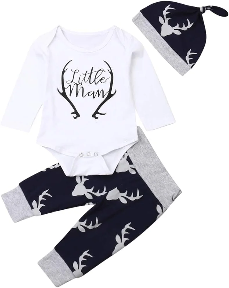 ست لباس 3 تکه نوزادی Geagodelia، لباس پسرانه آستین بلند، بادی، شلوار و کلاه، لباس نرم و گرم نوزادی