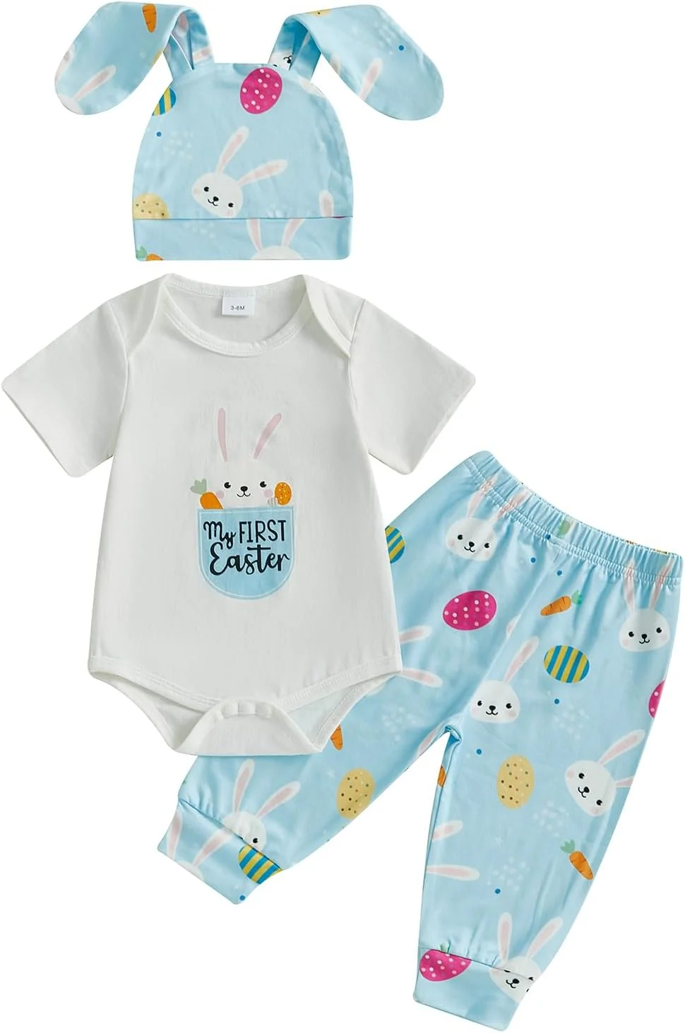 FYBITBO Newborn Boy Easter Clothes My 1st Easter Baby Boy Outfits Bunny Romper Onesie Pants Hat Infant Boy Clothing Sets