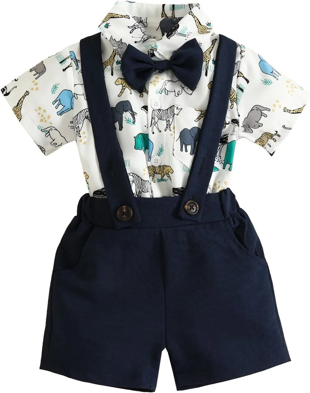 لباس نوزاد پسر، ست جنتلمن، لباس های بامزه برای جشن تولد یک سالگی و مراسم تعمید، ست شیک و خنثی شامل ساس بند و پاپیون برای نوزاد و کودک نوپا مناسب بهار، تابستان و پاییز