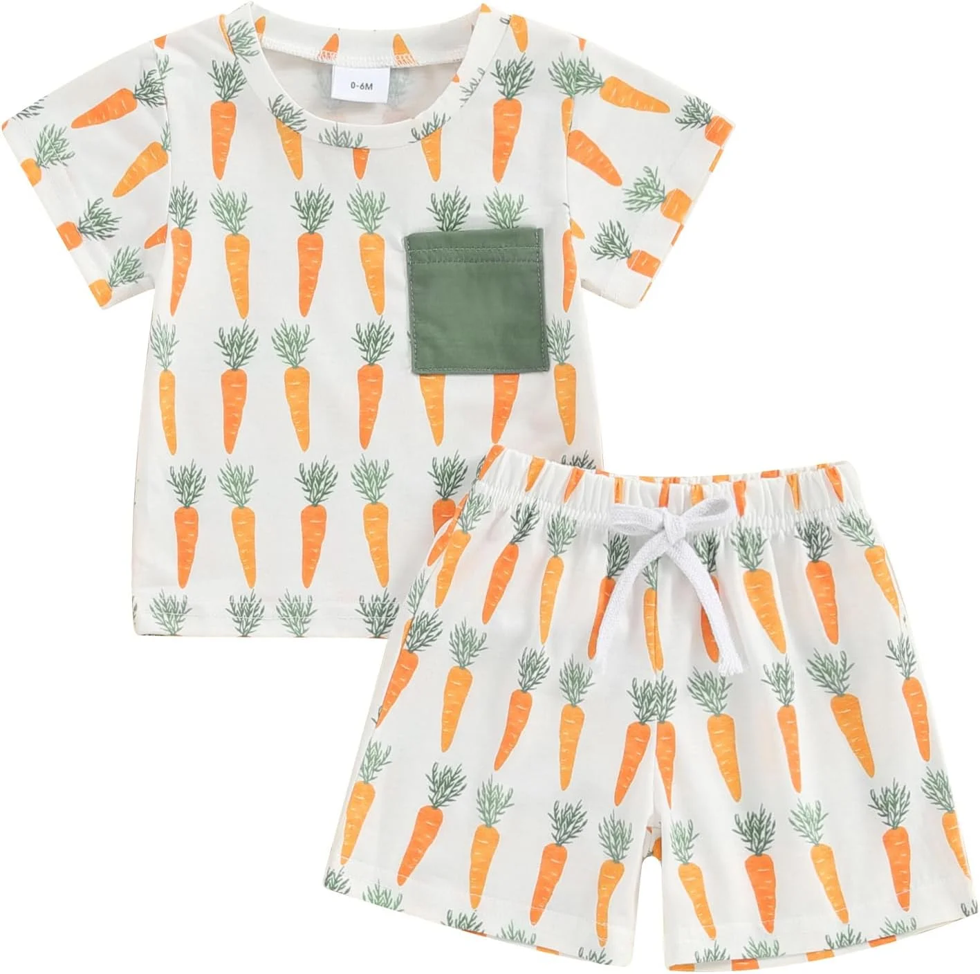 ست لباس عید پاک پسرانه FIOMVA، شامل تیشرت آستین کوتاه و شلوارک، لباس تابستانی نوزادی با طرح هویج، دو تکه