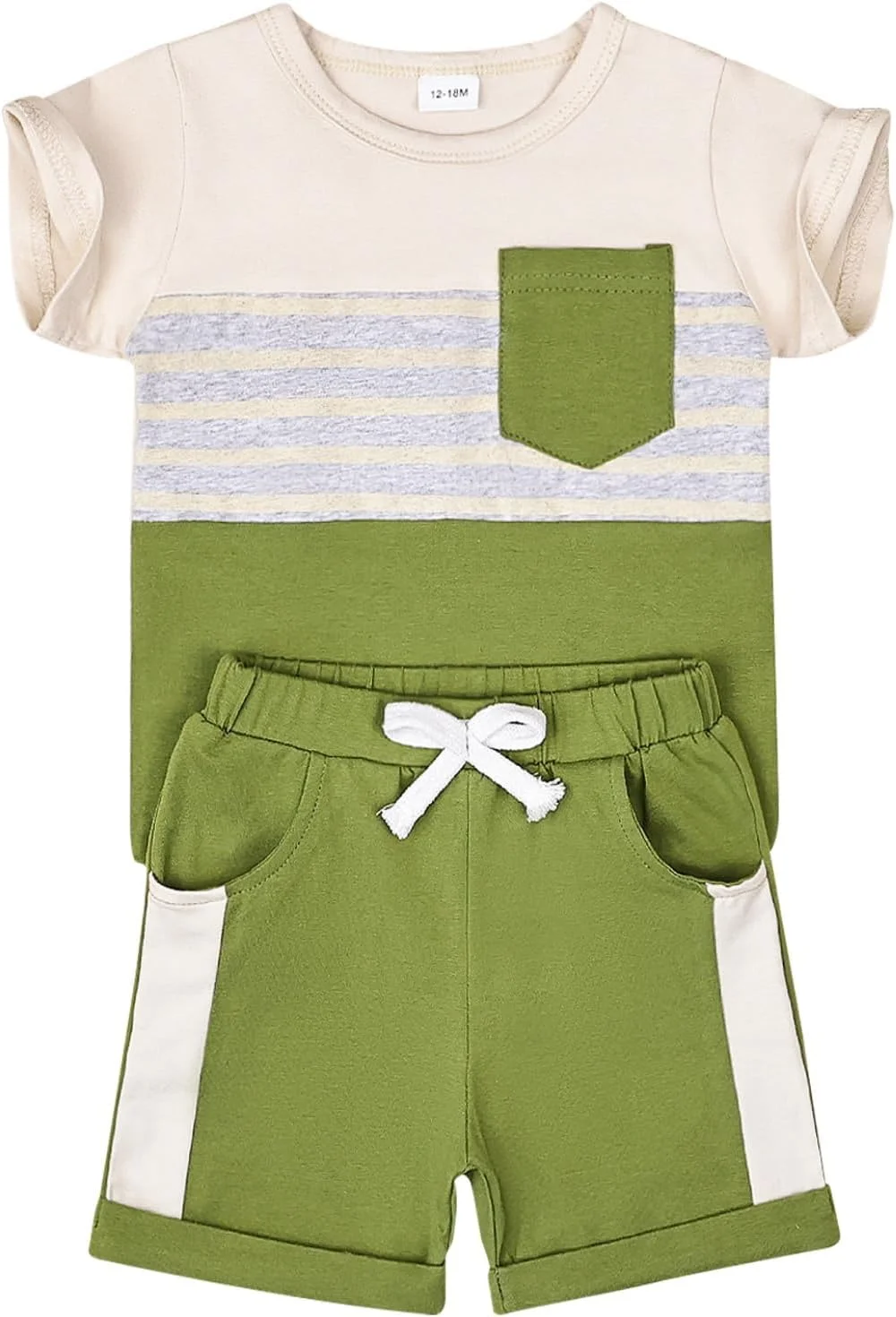 FOCUTEBB لباس پسرانه نوپا، ست تی شرت آستین کوتاه و شورت تکه دوزی شده لباس تابستانی پسرانه 12M-5T