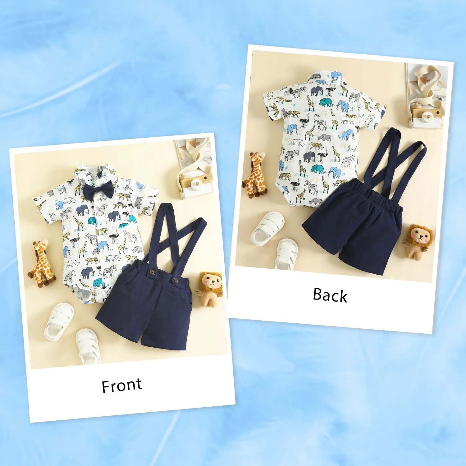 لباس نوزاد پسر، ست جنتلمن، لباس های بامزه برای جشن تولد یک سالگی و مراسم تعمید، ست شیک و خنثی شامل ساس بند و پاپیون برای نوزاد و کودک نوپا مناسب بهار، تابستان و پاییز