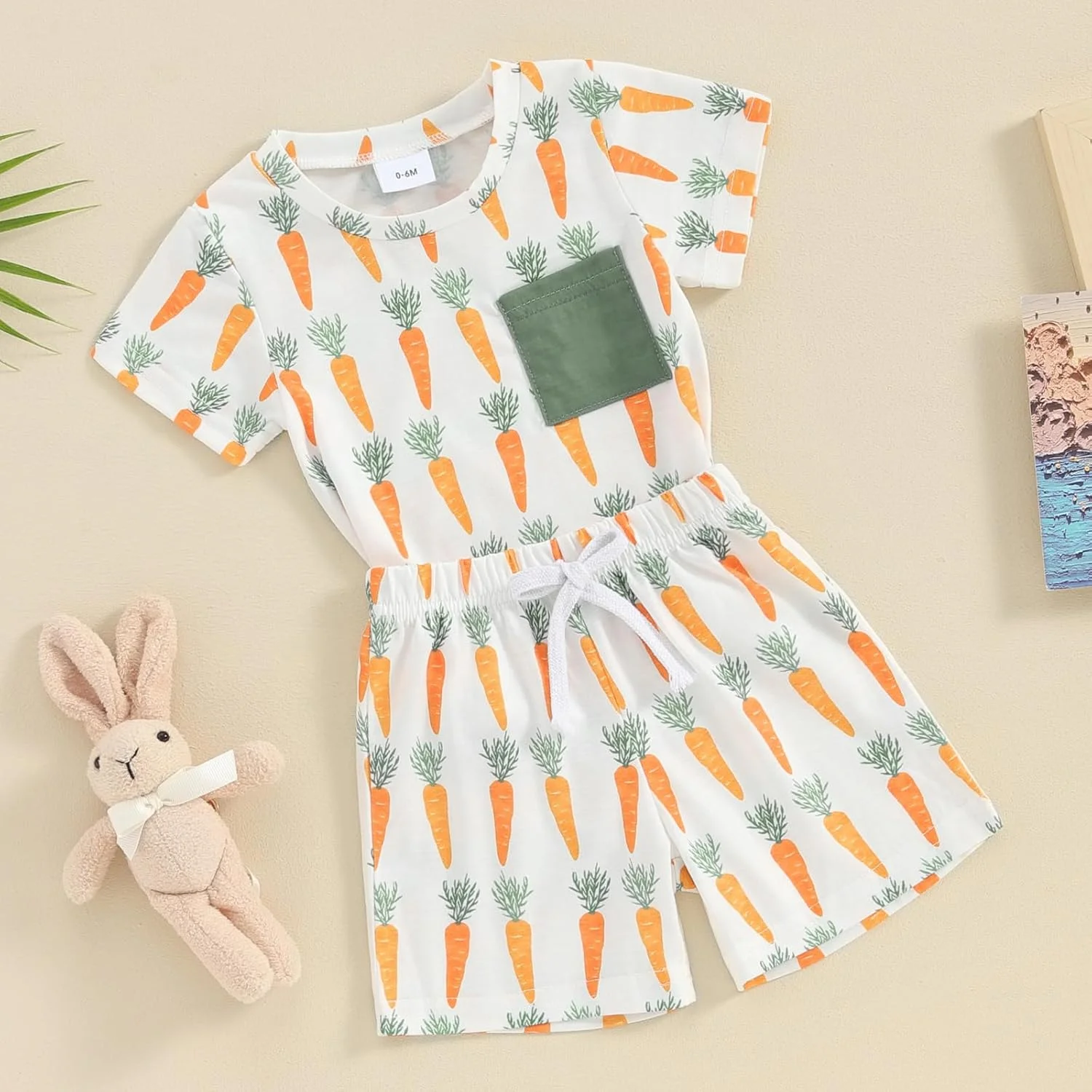 ست لباس عید پاک پسرانه FIOMVA، شامل تیشرت آستین کوتاه و شلوارک، لباس تابستانی نوزادی با طرح هویج، دو تکه ست لباس عید پاک پسرانه FIOMVA، شامل تیشرت آستین کوتاه و شلوارک، لباس تابستانی نوزادی با طرح هویج، دو تکه