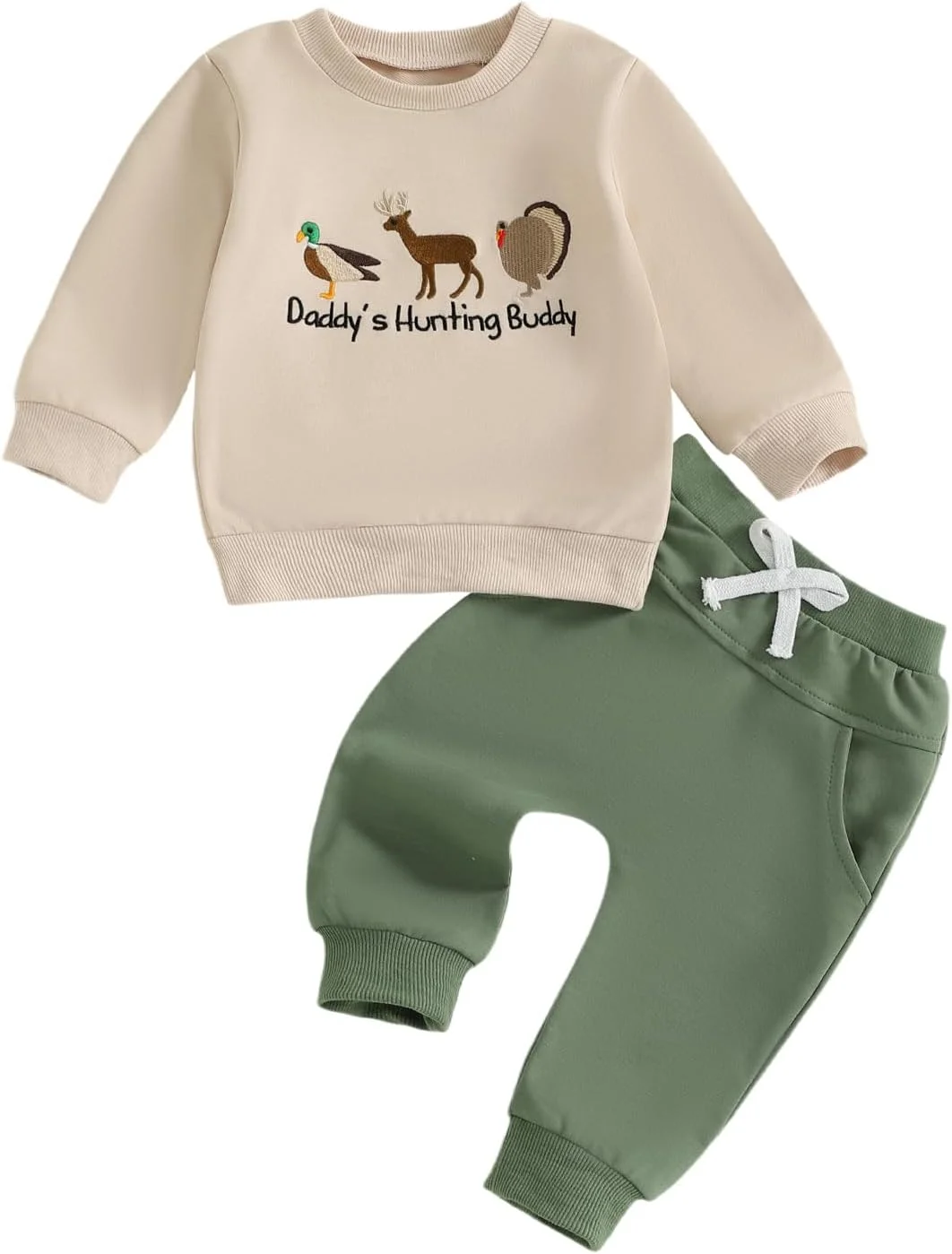 ست لباس پسرانه با طرح شکار، بلوز آستین بلند و شلوار، لباس نوزادی نرم پاییزی