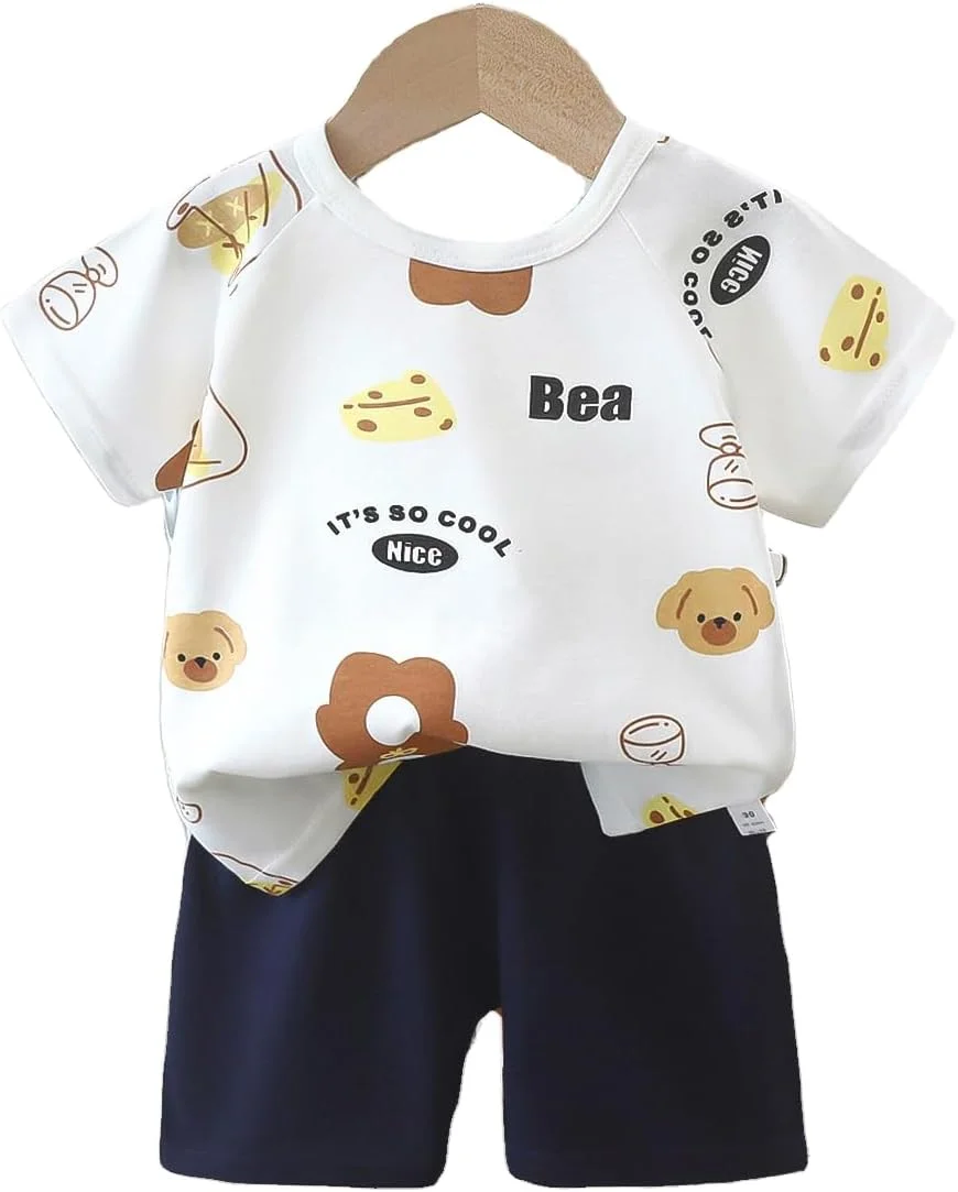 ست لباس تابستانی بچگانه DGs_DAD مدل 2025، طرح کارتونی، ست لباس نرم پسرانه (2-3 سال) 100% پنبه، آستین کوتاه، ست شلوارک و تیشرت آستین کوتاه، راحت و شیک (مورد علاقه پدر)