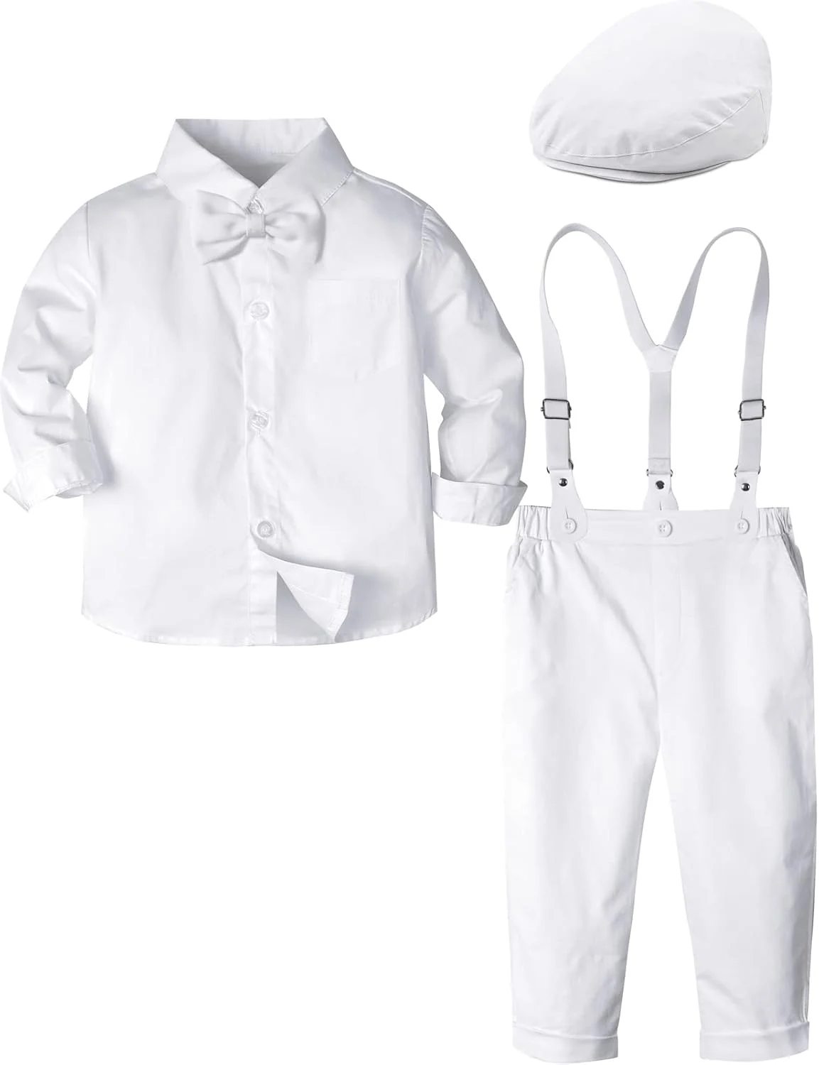 ست لباس پسرانه A&J DESIGN، شامل پیراهن، ساسپندر و شلوار، سفید-1، سایز 3-4 سال