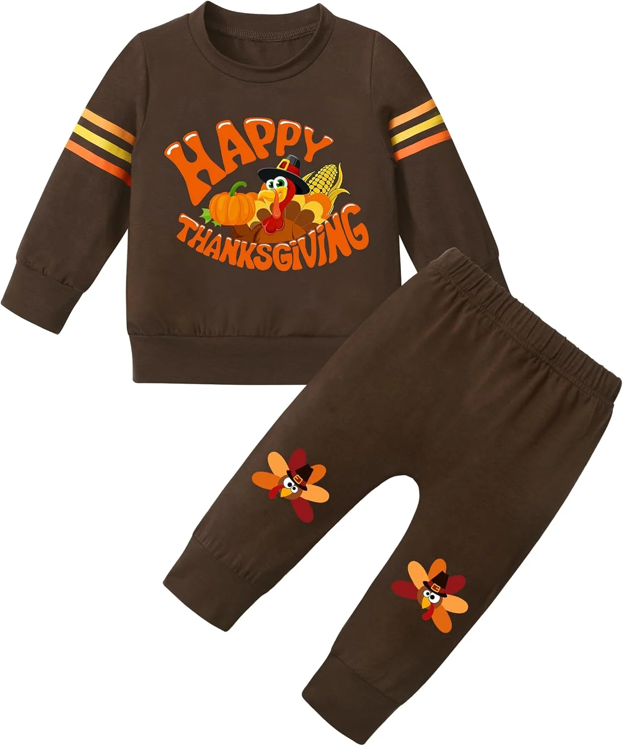 ست لباس پسرانه نوزادی WIQI برای شکرگزاری، شامل بلوز و شلوار طرح بوقلمون، دو تکه، سایز 18 ماه تا 6 سال