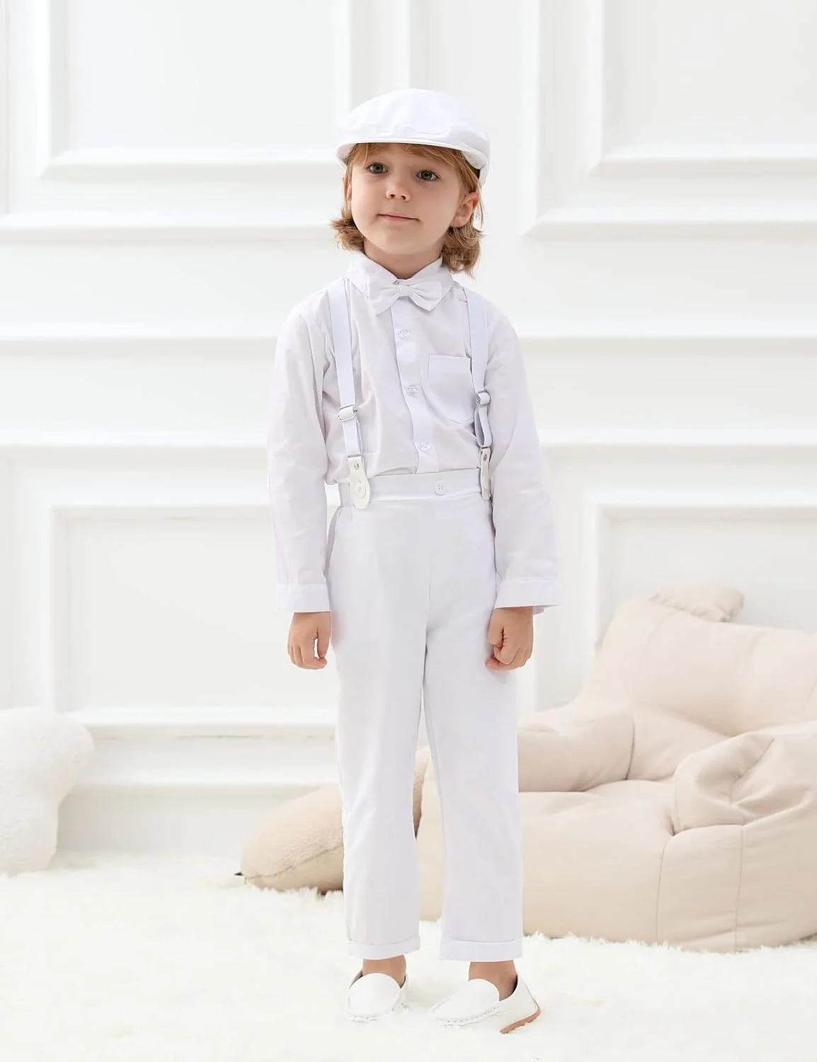 ست لباس پسرانه A&J DESIGN، شامل پیراهن، ساسپندر و شلوار، سفید-1، سایز 3-4 سال