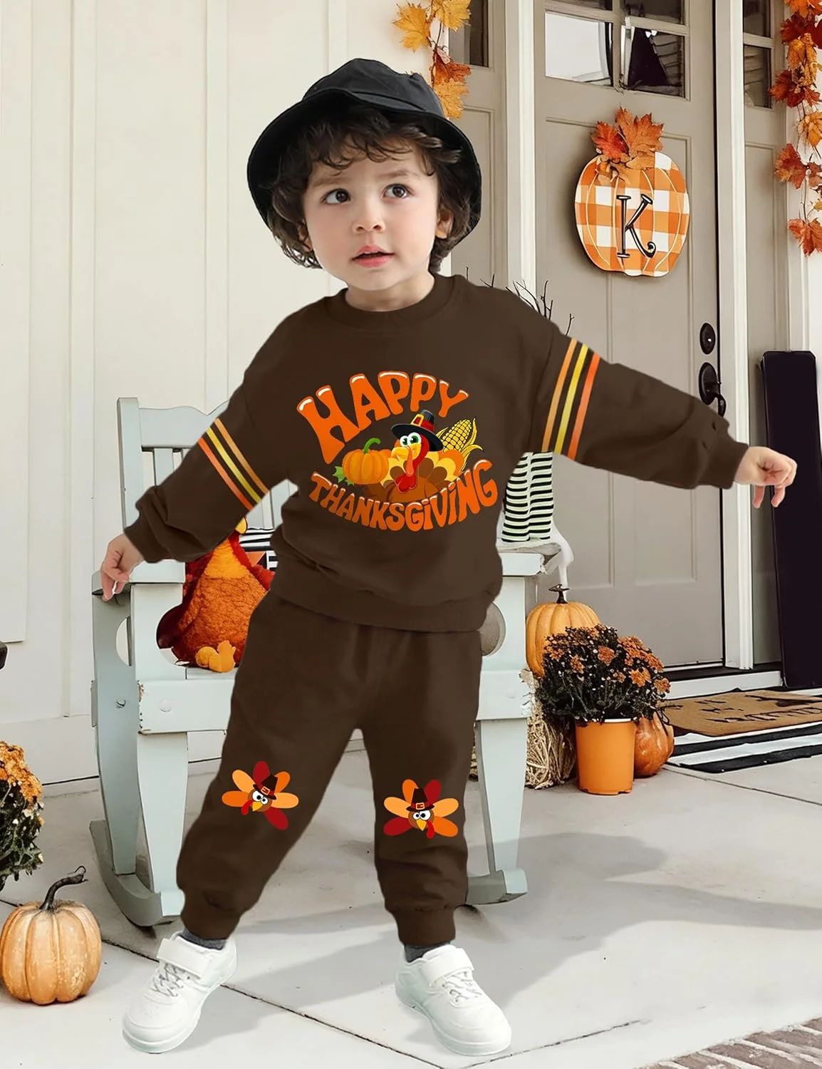 ست لباس پسرانه نوزادی WIQI برای شکرگزاری، شامل بلوز و شلوار طرح بوقلمون، دو تکه، سایز 18 ماه تا 6 سال