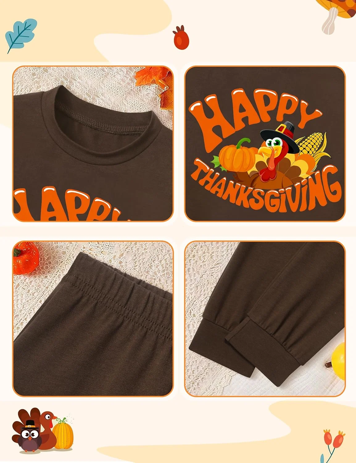 ست لباس پسرانه نوزادی WIQI برای شکرگزاری، شامل بلوز و شلوار طرح بوقلمون، دو تکه، سایز 18 ماه تا 6 سال