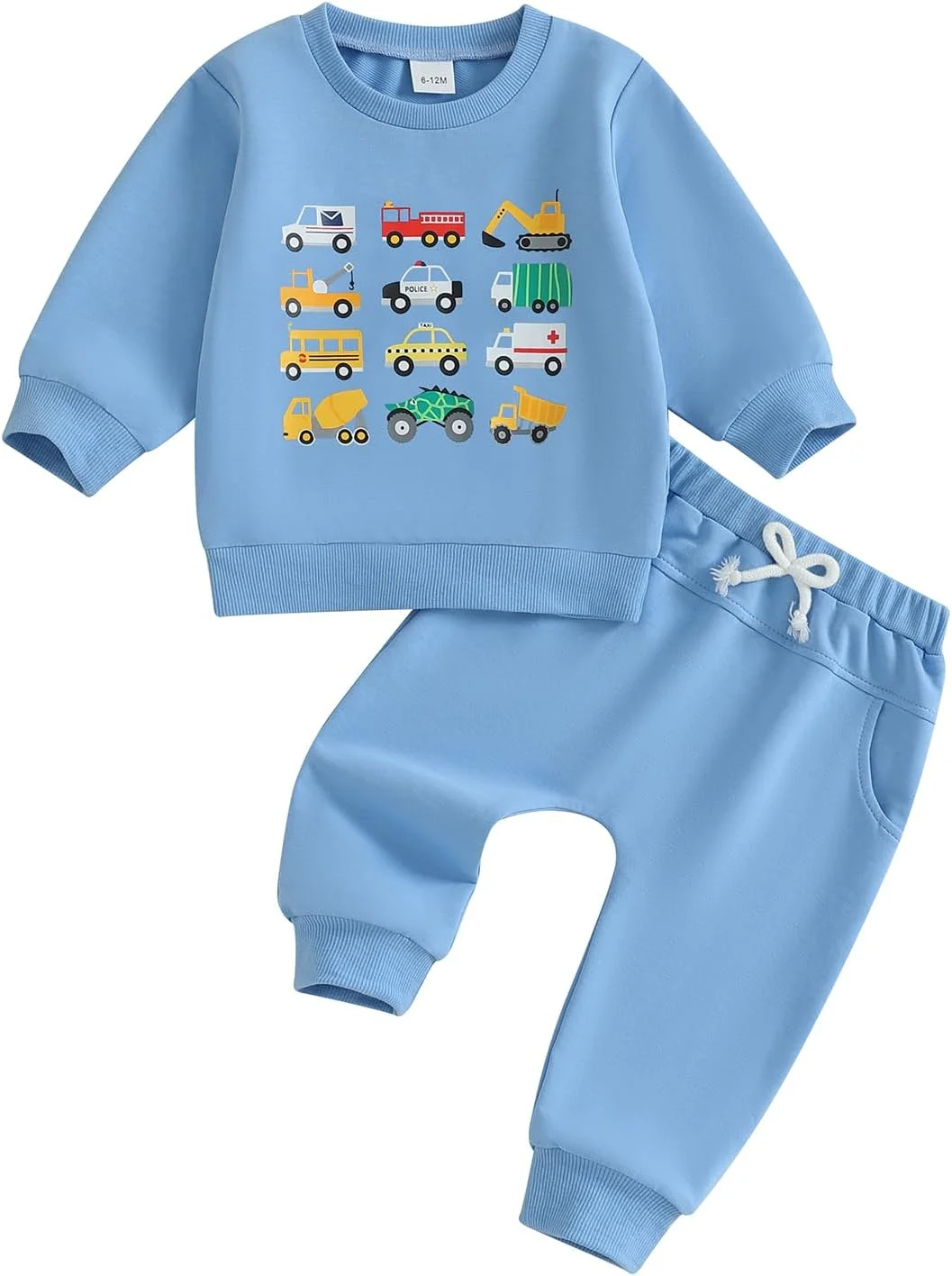 Baby Boys' Clothing Set, Tool Trolley Print, Long Sleeve Sweatshirt + Plain Trousers, Newborn Outfit for Baby Boys, Soft Baby Set