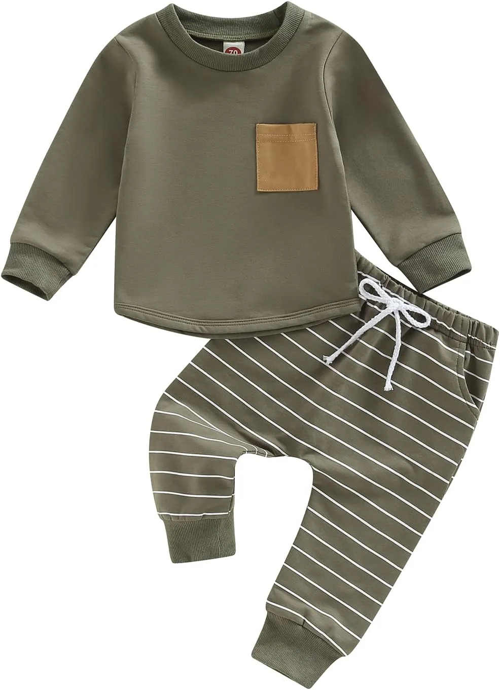 Baby Clothing Set Baby Boys Long Sleeve Shirt + Trousers Clothing Sets Toddler Crew Neck Sweatshirt and Trousers with Pockets Soft Outfit Set Two Piece Patchwork Winter Baby Set